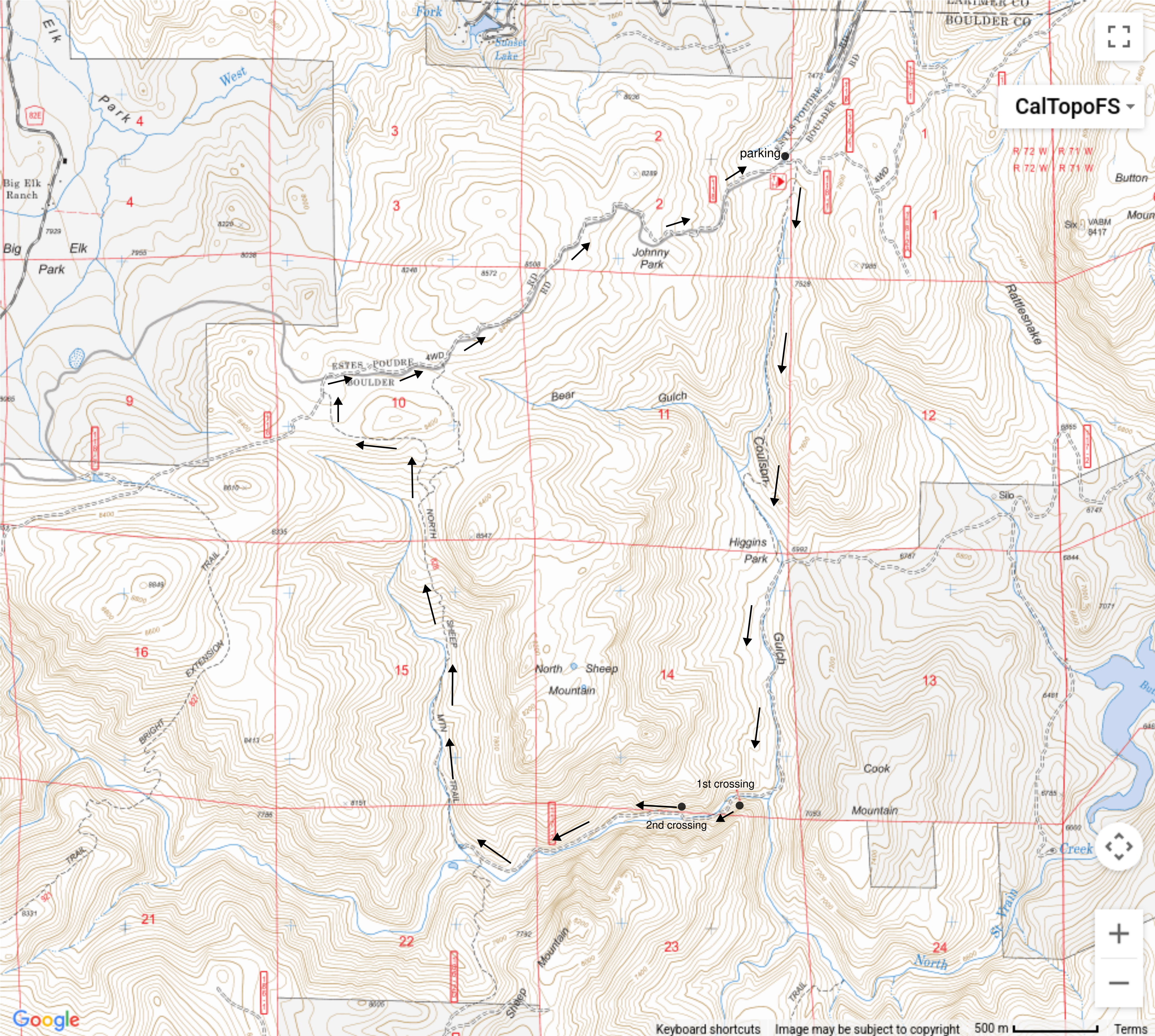 2025-10-14 Coulson Gulch - North Sheep Mountain Loop Hike (Map courtesy of hillmap.com)