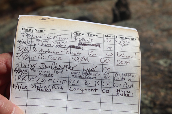 2025-11-01 Latest signings page of Cook Mountain summit register